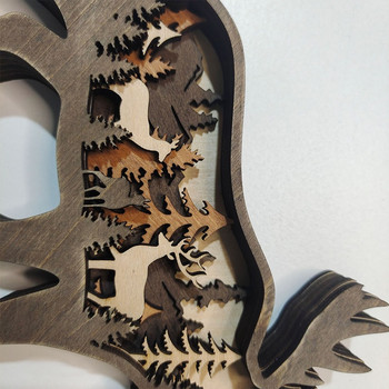 Коледна дървена декорация Статуя на животно вълк Миниатюрен тотем на вълк Орнамент Офис аксесоари Горски орнамент Фигурки на животни