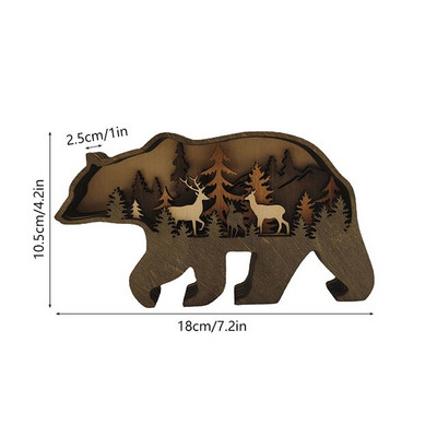 Dekoracija doma Drveni izdubljeni kipići losa i smeđeg medvjeda, mali vuk Slatke LED svjetiljke Desktop ukrasi Pokloni za uređenje doma