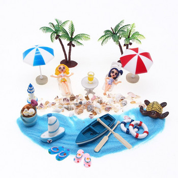 Ocean Beach Миниатюри Изкуствен сенник Чадър Стол Лодка Котва Микро Пейзаж За Градина Пасторален Аксесоар Декор Детска играчка