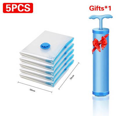 5 бр. Вакуумни торби за съхранение, 80% повече място за съхранение! Ръчна помпа за пътуване! за спално бельо, възглавници, кърпи, одеяла, спестяващи място чанти за дрехи