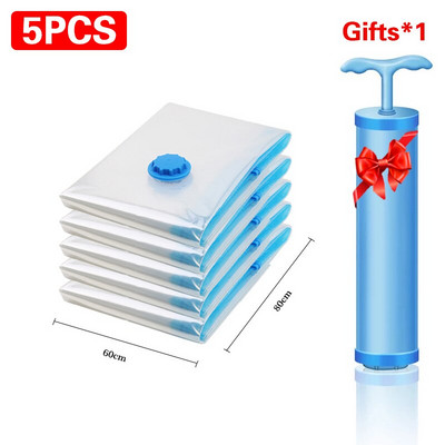 5 бр. Вакуумни торби за съхранение, 80% повече място за съхранение! Ръчна помпа за пътуване! за спално бельо, възглавници, кърпи, одеяла, спестяващи място чанти за дрехи