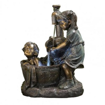 Statuie de grădină pentru băiat și fată, cascadă din rășină, ornament pentru curgerea apei, în aer liber, pentru curte, grădină, sculpturi de birou, decor de birou