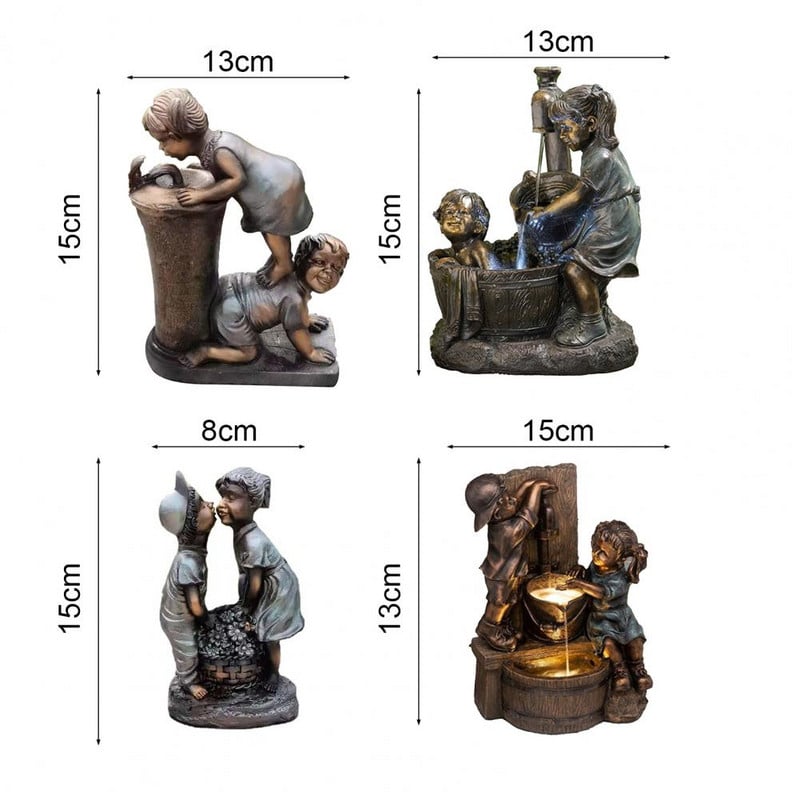 Statuie de grădină pentru băiat și fată, cascadă din rășină, ornament pentru curgerea apei, în aer liber, pentru curte, grădină, sculpturi de birou, decor de birou