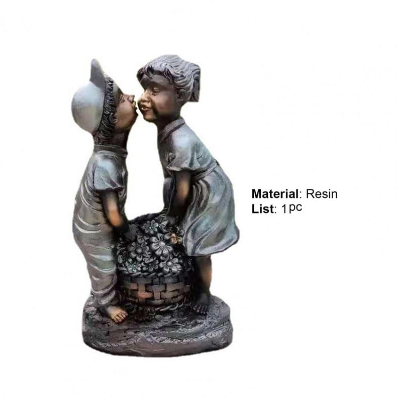 Statuie de grădină pentru băiat și fată, cascadă din rășină, ornament pentru curgerea apei, în aer liber, pentru curte, grădină, sculpturi de birou, decor de birou