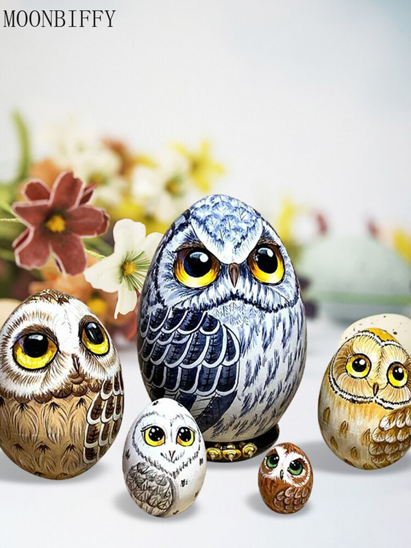Figurine cu bufnițe noi, miniaturi, set de artizanat cu ouă, păpuși matrioșca, jucărie de artă din lemn lucrate manual, cadou de Paște, pentru copii a40