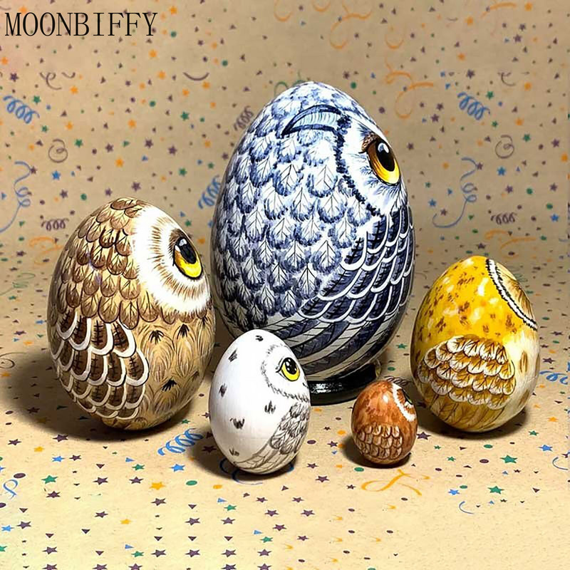 Figurine cu bufnițe noi, miniaturi, set de artizanat cu ouă, păpuși matrioșca, jucărie de artă din lemn lucrate manual, cadou de Paște, pentru copii a40