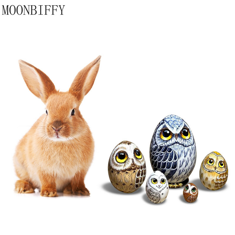 Figurine cu bufnițe noi, miniaturi, set de artizanat cu ouă, păpuși matrioșca, jucărie de artă din lemn lucrate manual, cadou de Paște, pentru copii a40