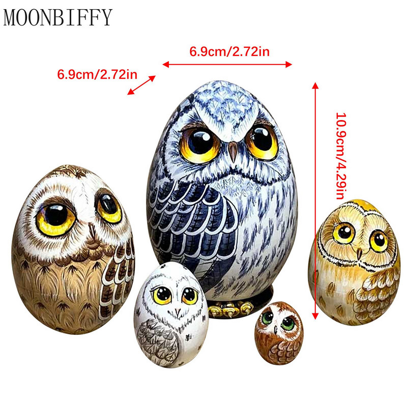 Figurine cu bufnițe noi, miniaturi, set de artizanat cu ouă, păpuși matrioșca, jucărie de artă din lemn lucrate manual, cadou de Paște, pentru copii a40