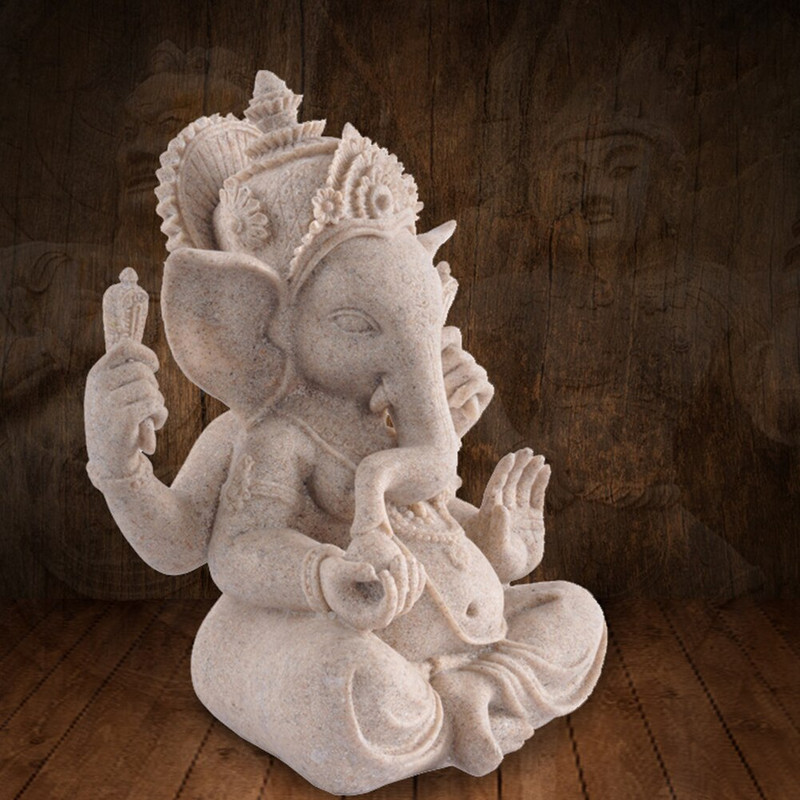 Vintažinė smiltainio dramblio Dievo statula Indijos lordo Ganešos skulptūra Budos smiltainio figūrėlė rankomis raižyta miniatiūra