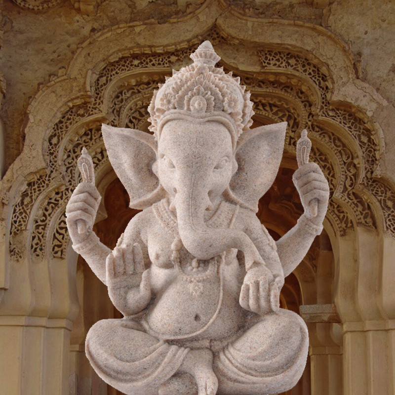 Vintažinė smiltainio dramblio Dievo statula Indijos lordo Ganešos skulptūra Budos smiltainio figūrėlė rankomis raižyta miniatiūra