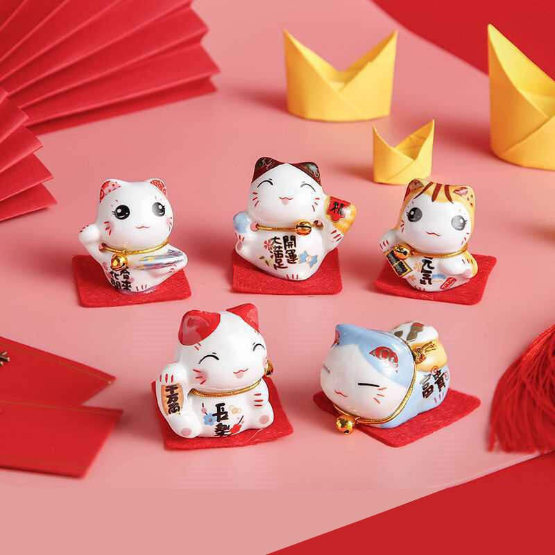 5PCS/Set Keramički Lucky Cat Ornamenti Čaša Rukotvorine Šarm Sreća Krajolik Kućni dekor Minijaturni dodaci Pokloni