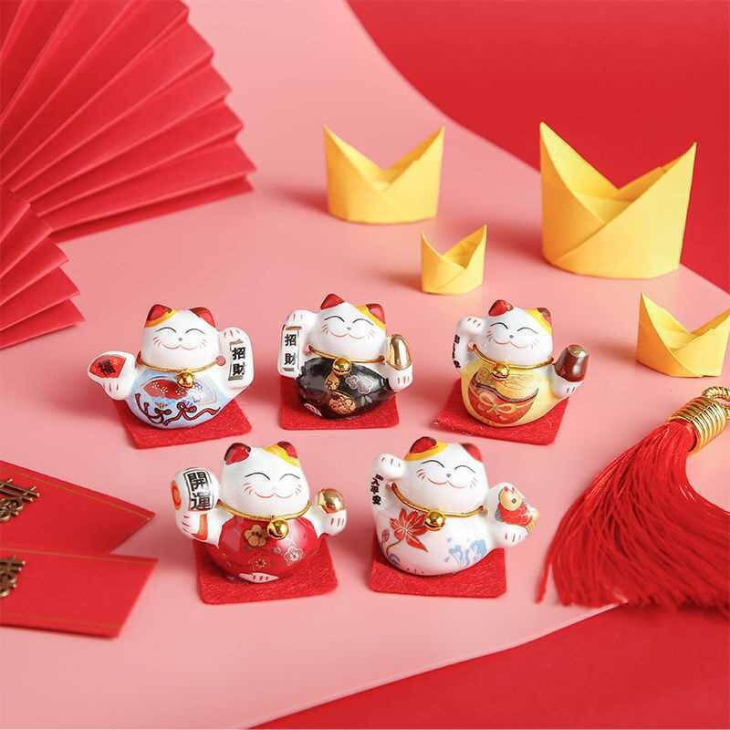 5PCS/Set Keramički Lucky Cat Ornamenti Čaša Rukotvorine Šarm Sreća Krajolik Kućni dekor Minijaturni dodaci Pokloni