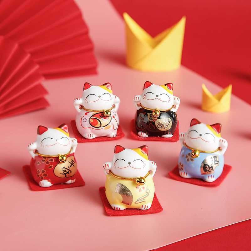 5PCS/Set Keramički Lucky Cat Ornamenti Čaša Rukotvorine Šarm Sreća Krajolik Kućni dekor Minijaturni dodaci Pokloni