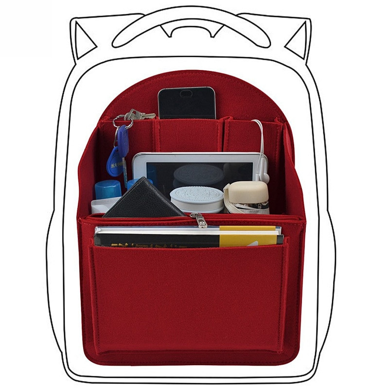 Kuprinės įdėklai saugojimo krepšiai Kelionių organizatorius veltinio krepšys įdedamas kosmetikos krepšys su daugybe kišenių studentų kuprinės įdėklo krepšys