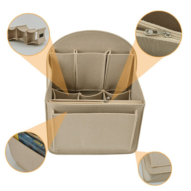 Kuprinės įdėklai saugojimo krepšiai Kelionių organizatorius veltinio krepšys įdedamas kosmetikos krepšys su daugybe kišenių studentų kuprinės įdėklo krepšys