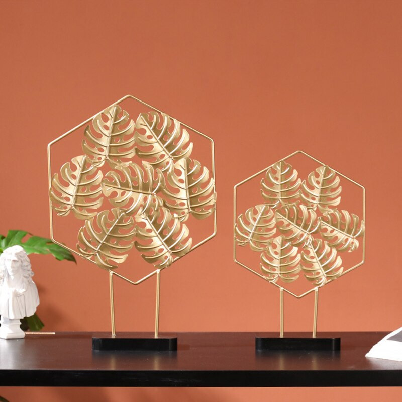 Modern lakberendezés Ginkgo levél dísz Geometrikus fém kézművesség Nappali Irodai dekorációs ajándék lakberendezési kiegészítőkhöz