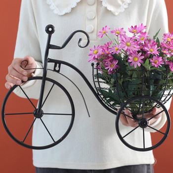 Μεταλλικό καλάθι λουλουδιών ποδηλάτου τέχνης τοίχου Μοναδικά στολίδια τέχνης Κλασικό ρετρό στυλ για διακόσμηση σπιτιού