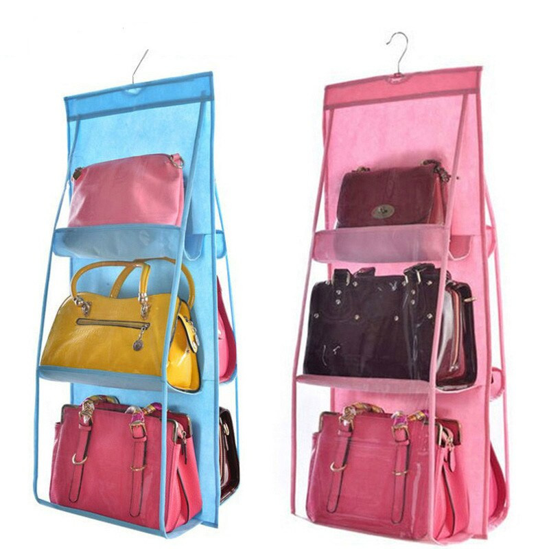 Organizator de genți de mână cu 6 buzunare agățat pentru dulap dulap geantă de depozitare transparentă, ușă, perete, geantă transparentă pentru pantofi, cu husă pentru umeraș