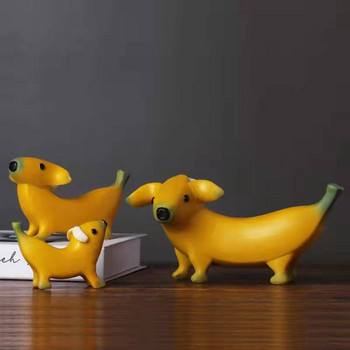 Αστείο άγαλμα σκύλου με μπανάνα Χαριτωμένα ειδώλια σκύλου με αποφλοιωμένη μπανάνα Διακοσμήσεις κήπου Διακοσμήσεις επιφάνειας εργασίας από ρητίνη Διακοσμητικά χαριτωμένα σκυλιά