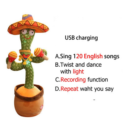 Poklon za uređenje doma Lijepa igračka koja govori Plešući kaktus Lutka Govori Razgovarajte Snimajte zvuk Ponovite igračku Kawaii Kaktus Obrazovanje djece