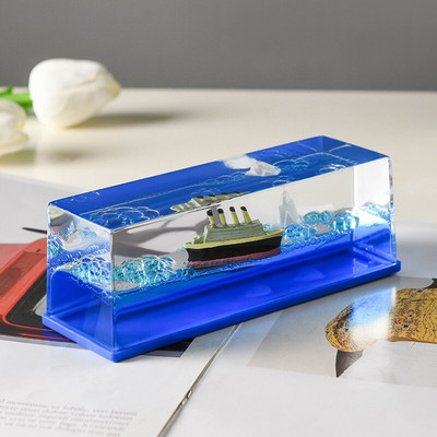 Kreatív tengerjáró hajó folyadéksodró díszek Lakásdekoráció Lebegő Titanic Fluid Hajó Tengeri Irodai Dekompressziós asztali díszek