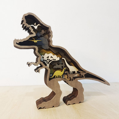Dinoszaurusz Tyrannosaurus Triceratops Dekoráció Kézműves fa üreges kreatív LED-es asztali díszek Karácsonyi lakberendezés