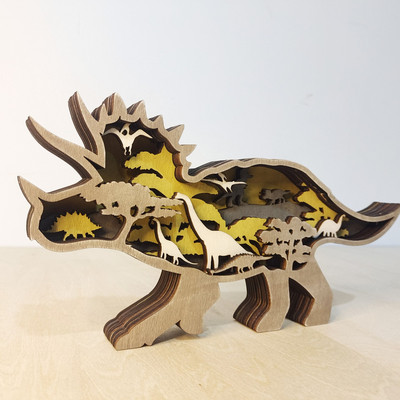 Dinoszaurusz Tyrannosaurus Triceratops Dekoráció Kézműves fa üreges kreatív LED-es asztali díszek Karácsonyi lakberendezés