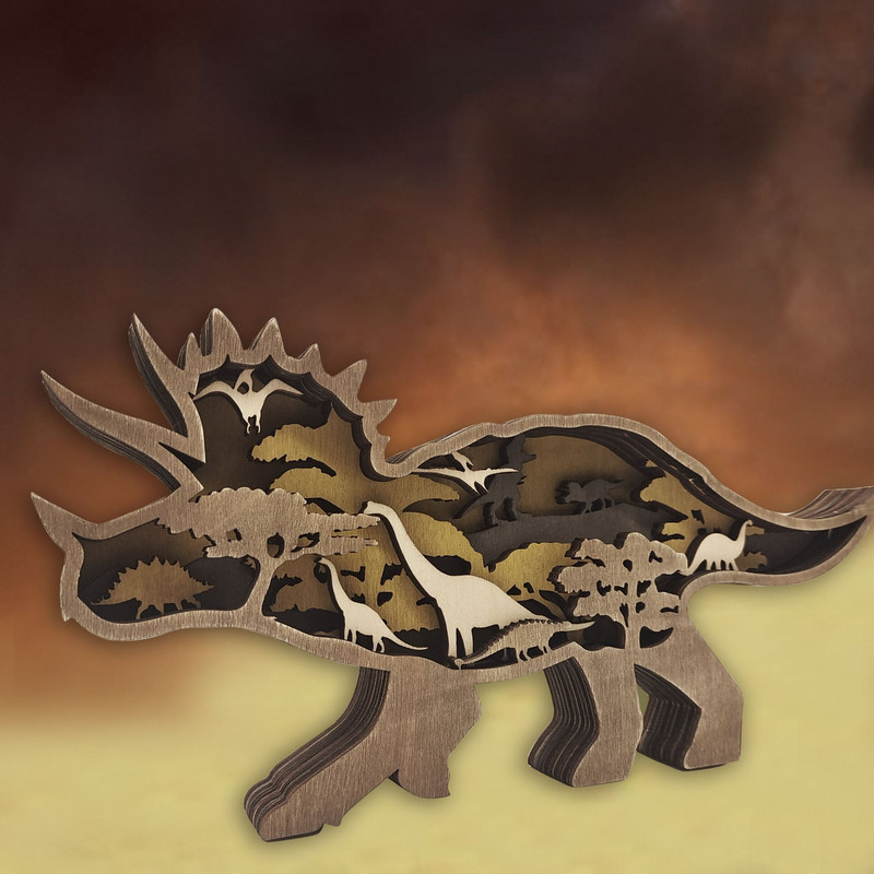 Dinoszaurusz Tyrannosaurus Triceratops Dekoráció Kézműves fa üreges kreatív LED-es asztali díszek Karácsonyi lakberendezés