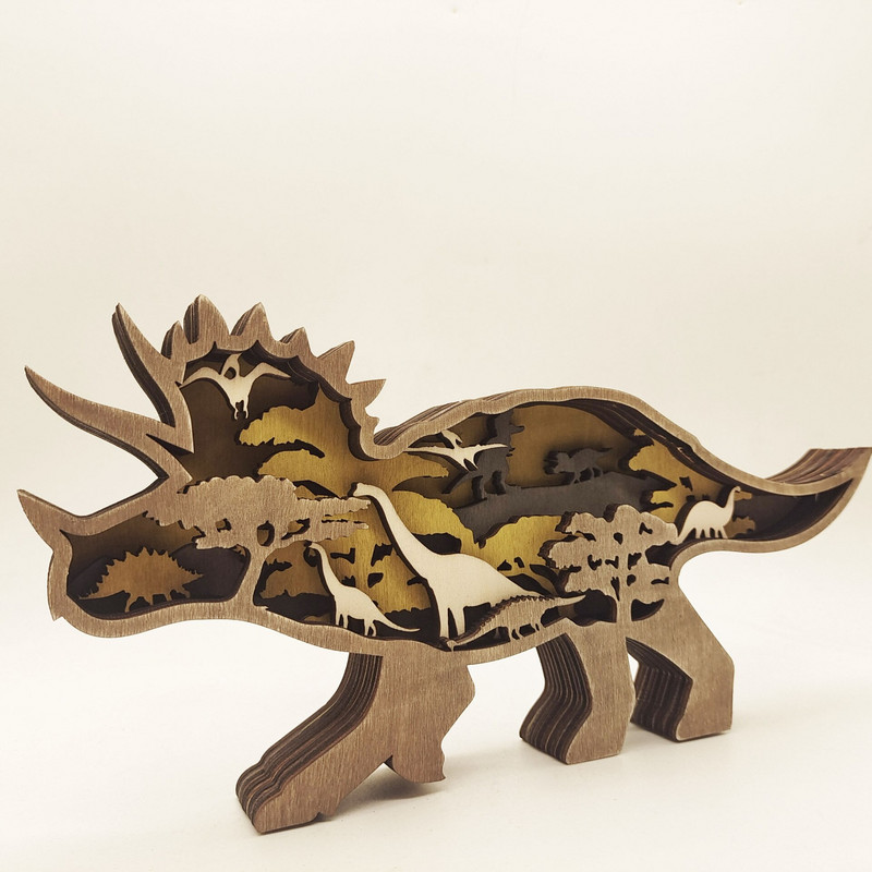 Dinoszaurusz Tyrannosaurus Triceratops Dekoráció Kézműves fa üreges kreatív LED-es asztali díszek Karácsonyi lakberendezés