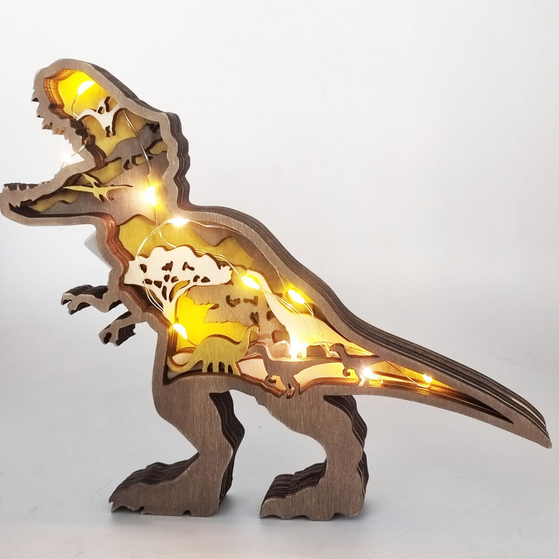 Dinoszaurusz Tyrannosaurus Triceratops Dekoráció Kézműves fa üreges kreatív LED-es asztali díszek Karácsonyi lakberendezés