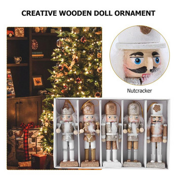 1 комплект = 5 бр. Коледен дървен декор за кукли, ръчно изработена коледна кукла Лешникотрошачка, висулка, креативен блестящ орнамент на кукла на прах