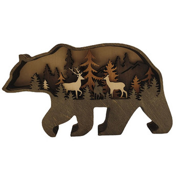 Ξύλινο άγαλμα ζώου λύκου Δημιουργικότητα Wolf Totem Γραφείο Διακοσμήστε Χειροτεχνία Χριστουγεννιάτικο Δώρο North Forest Στολίδια Καφέ αρκούδα από Αλυκές