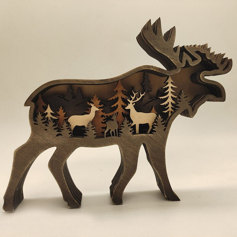 Fából készült állatfarkas szobor Kreativitás Wolf Totem Iroda Otthoni dekoráció Kézműves karácsonyi ajándék Észak-erdei jávorszarvas barna medve díszek