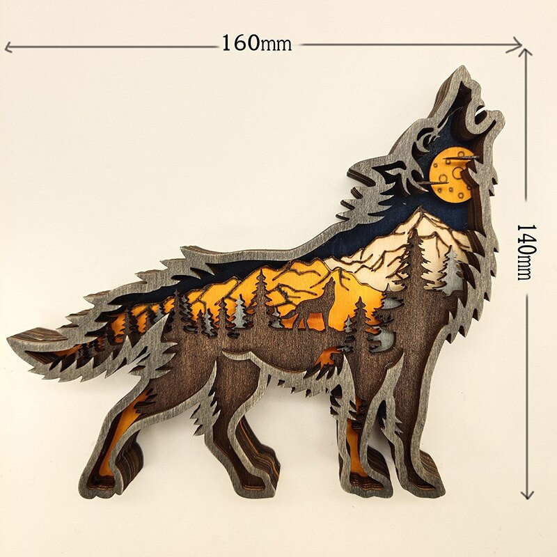 Fából készült állatfarkas szobor Kreativitás Wolf Totem Iroda Otthoni dekoráció Kézműves karácsonyi ajándék Észak-erdei jávorszarvas barna medve díszek