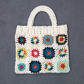 Дамски бохемски плетени на една кука чанти с тъкани цветя Ретро плетени пазарски чанти 60x38x35cm чанта за съхранение Летни туристически дамски плажни чанти