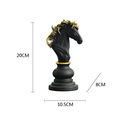 NORTHEUINS Figurină de șah internațională retro din rășină pentru interiorul regelui cavaler sculptură decor de birou decor pentru cameră de zi
