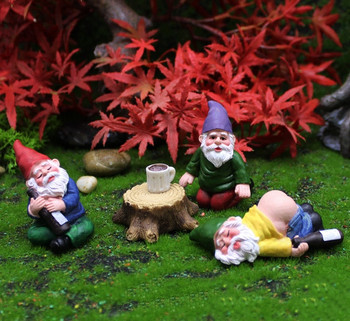1 Σετ Mini Fairy Garden Drunk Yoga Gnomes Μινιατούρα στολίδια Σετ νάνους αγάλματα φωτιάς για αξεσουάρ διακόσμησης κήπου σε γλάστρα