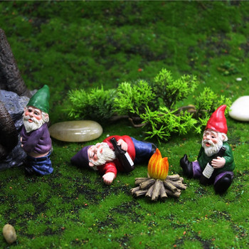 1 Σετ Mini Fairy Garden Drunk Yoga Gnomes Μινιατούρα στολίδια Σετ νάνους αγάλματα φωτιάς για αξεσουάρ διακόσμησης κήπου σε γλάστρα