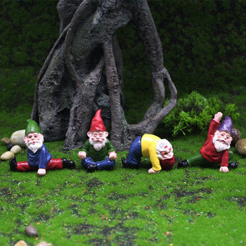1 комплект Мини приказна градина Пияни йога гноми Миниатюрни орнаменти Комплект статуи на огън на джуджета за саксия Аксесоари за градински декор