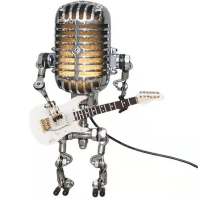 Dropship Vintage Mikrofon Robotlámpa Gitár Asztali LED lámpa Fény Vintage Miniatűr Kézműves Világítás Iroda Lakásdekoráció