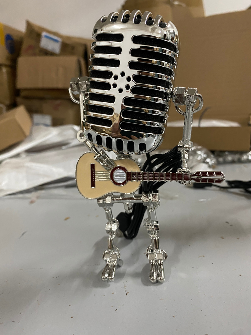 Dropship Vintage Mikrofon Robotlámpa Gitár Asztali LED lámpa Fény Vintage Miniatűr Kézműves Világítás Iroda Lakásdekoráció