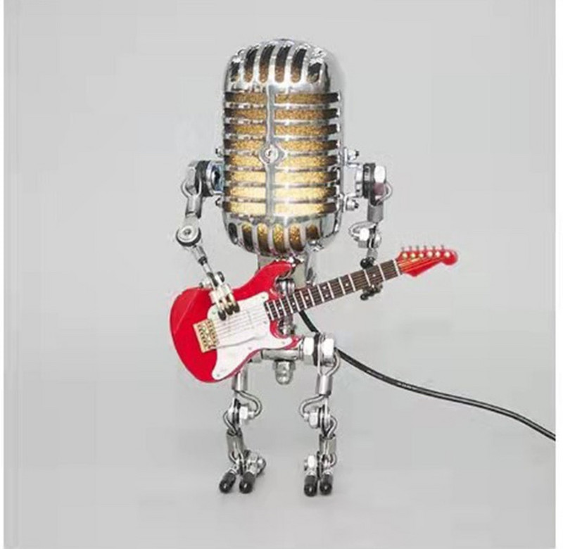 Dropship Vintage Mikrofon Robotlámpa Gitár Asztali LED lámpa Fény Vintage Miniatűr Kézműves Világítás Iroda Lakásdekoráció
