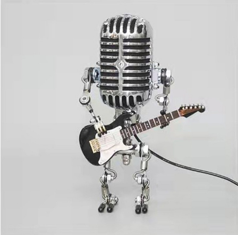 Dropship Vintage Mikrofon Robotlámpa Gitár Asztali LED lámpa Fény Vintage Miniatűr Kézműves Világítás Iroda Lakásdekoráció
