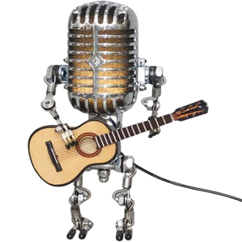 Dropship Vintage Mikrofon Robotlámpa Gitár Asztali LED lámpa Fény Vintage Miniatűr Kézműves Világítás Iroda Lakásdekoráció