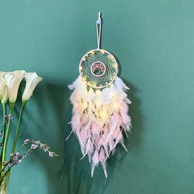 Svajonių gaudyklė su šviesa arba be jo Kūrybingas natūralus nulaužtas gyvybės medžio plunksnas Aukštos klasės namų papuošalai Svajonių gaudyklės dekoras