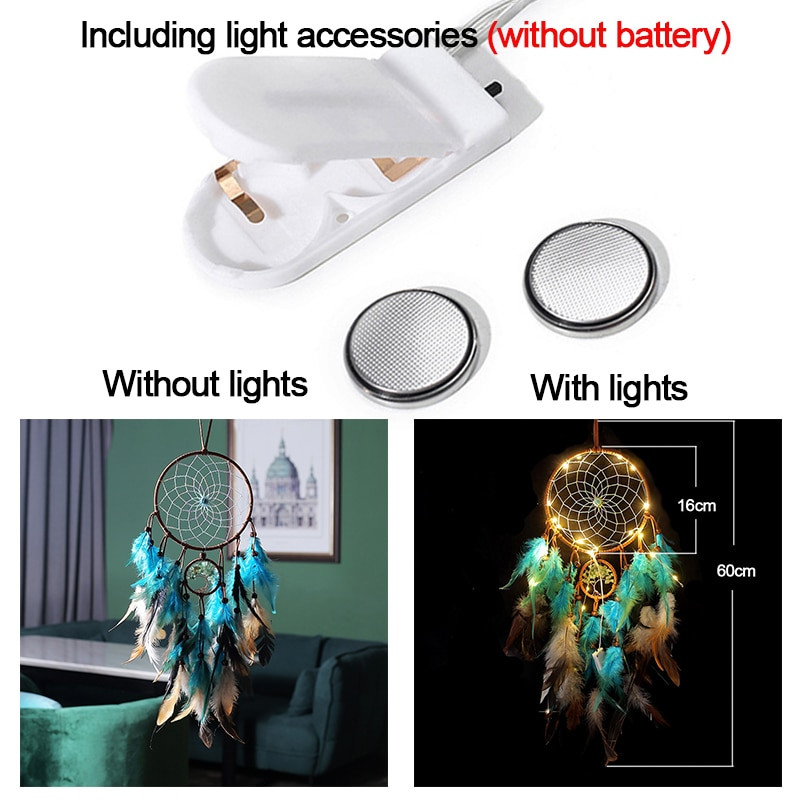 Svajonių gaudyklė su šviesa arba be jo Kūrybingas natūralus nulaužtas gyvybės medžio plunksnas Aukštos klasės namų papuošalai Svajonių gaudyklės dekoras