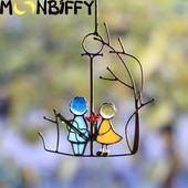 Ólomüveg angyalok pár baba ablakfüggönyök SunCatcher Art függő medál fali ajtó dekoráció otthoni díszekhez