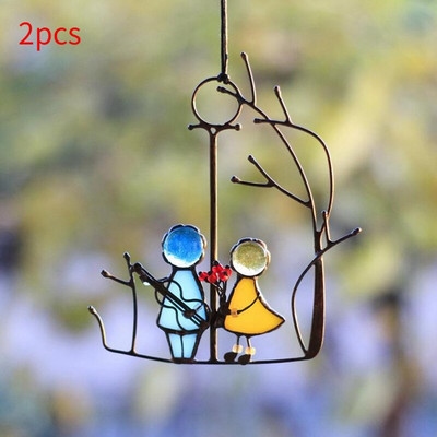 Ólomüveg angyalok pár baba ablakfüggönyök SunCatcher Art függő medál fali ajtó dekoráció otthoni díszekhez