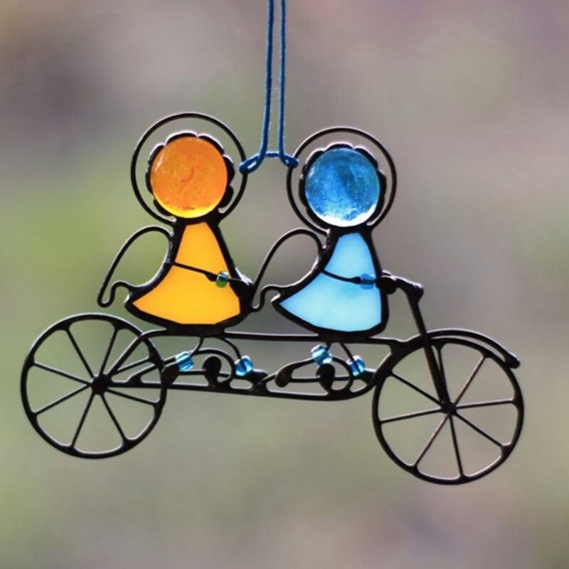 Ólomüveg angyalok pár baba ablakfüggönyök SunCatcher Art függő medál fali ajtó dekoráció otthoni díszekhez