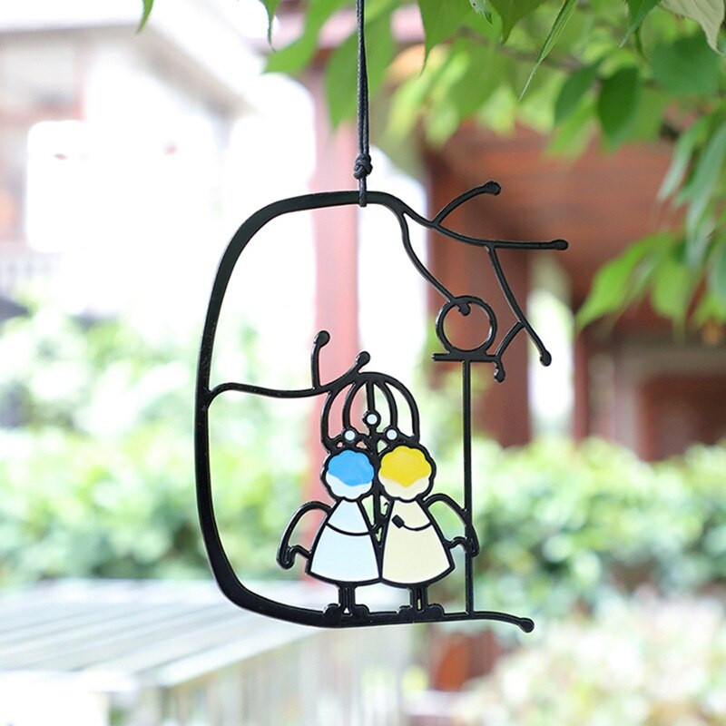 Ólomüveg angyalok pár baba ablakfüggönyök SunCatcher Art függő medál fali ajtó dekoráció otthoni díszekhez